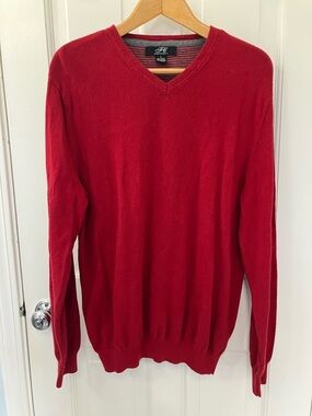 Foxcroft Men’s long sleeve V-Neck red Sweater size Large cotton cashmere